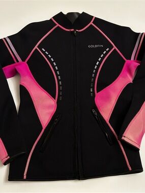 Goldfin Neoprene Wetsuit Jacket Women’s Medium Pink Black Front Zip Surf
